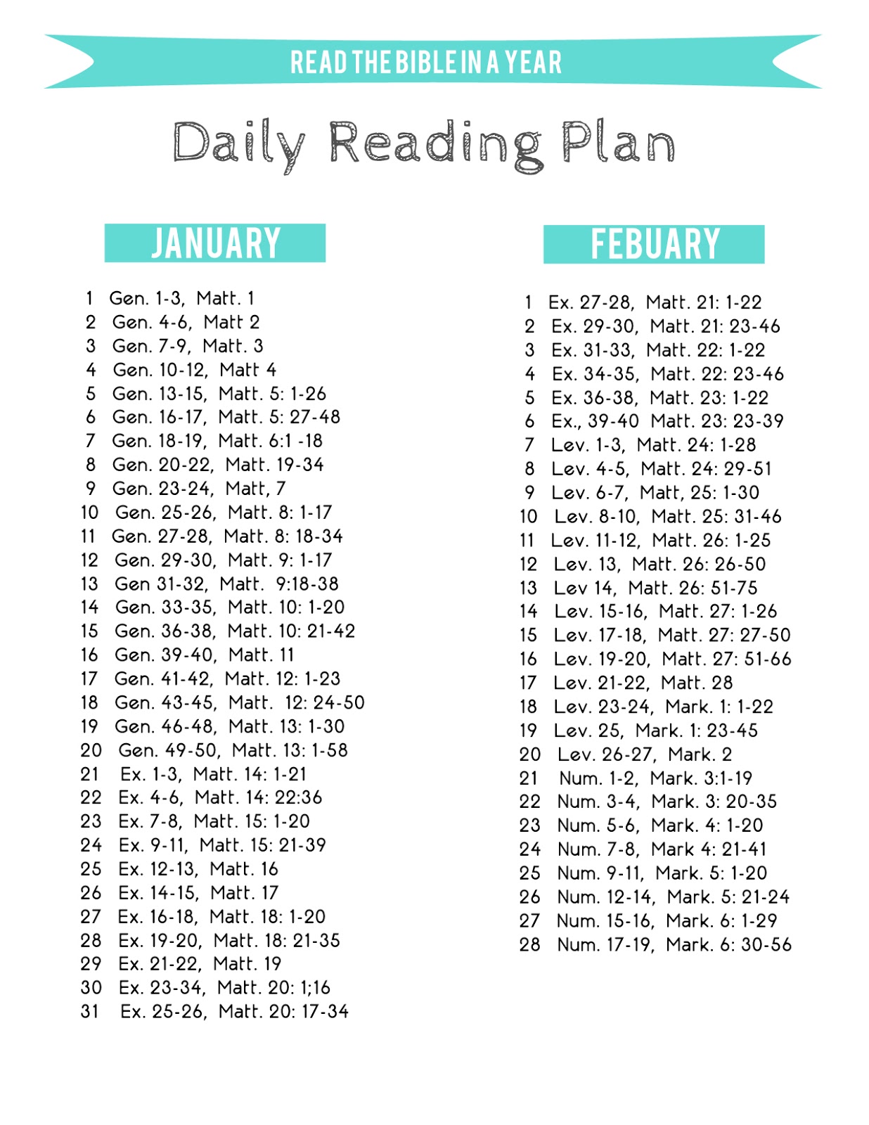 One Year Printable Bible Reading Plan For Beginners
