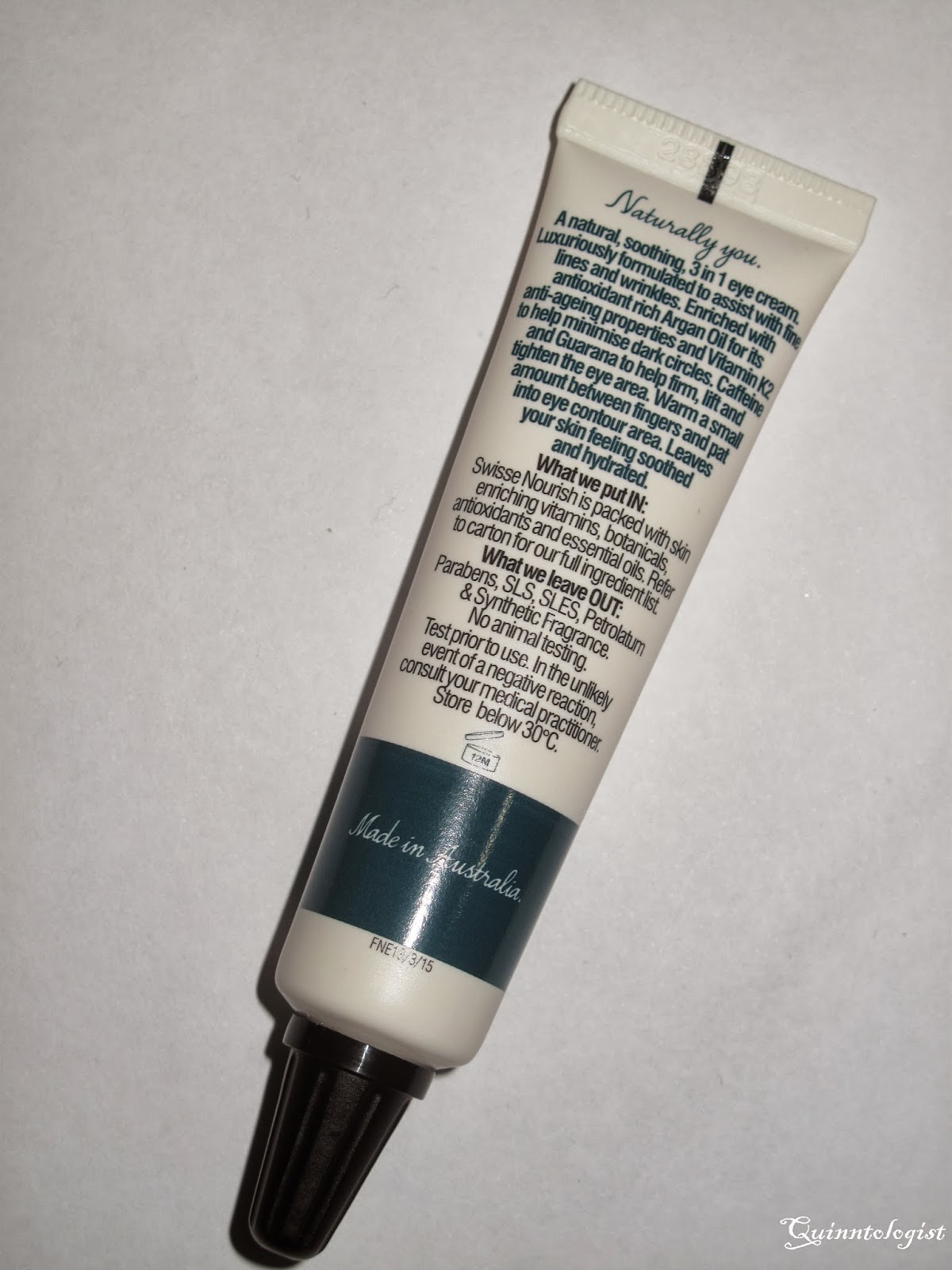 Quinntologist Swisse Nourish antiageing eye cream Review