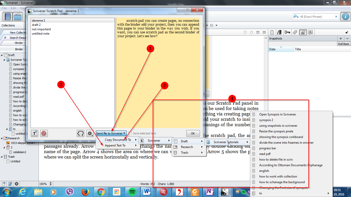 Learn Scrivener How to Use Scratch Pad Panel in Scrivener Windows?
