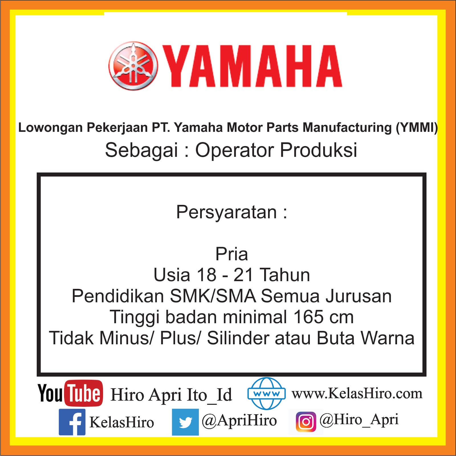 Lowongan Pekerjaan PT. Yamaha Motor Parts Manufacturing (YMMI) April