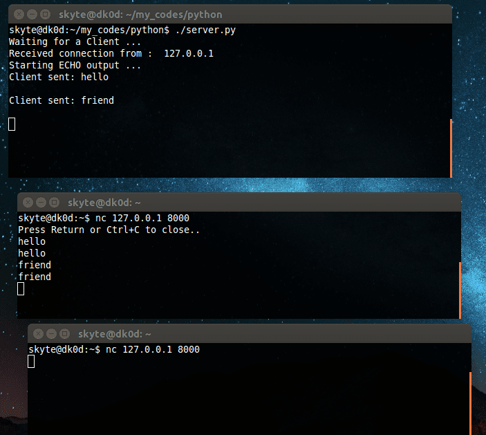 dk0d's Blog: Simple Echo Server in python using Sockets
