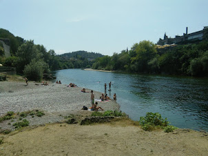 River beach swimming in the  cold Moraca river canyon in Podgorica.