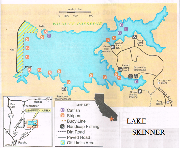 2018 Lake Skinner Fishing Map, Fishing Report, Hunting Clubs, private fishing nearby