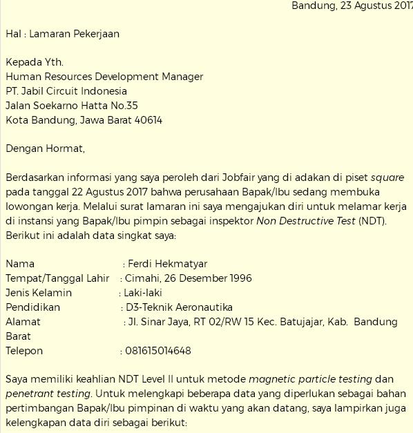 Contoh Surat Lamaran Kerja