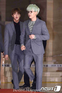 Photo of Suga BTS with Jin BTS in the stage Photo of Suga BTS with Jin BTS in the stage