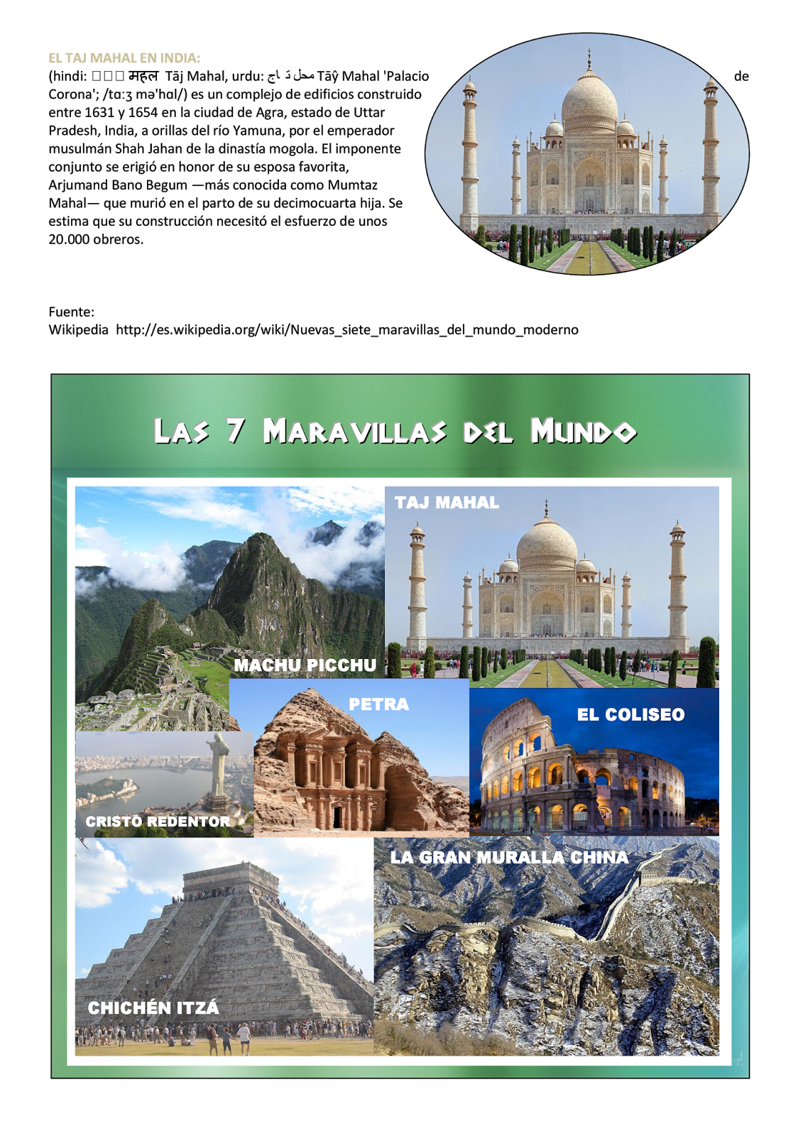 7 Maravillas Del Mundo Antiguo Wikipedia Cursos de Computación 2014 - 2015: Las 7 Maravillas del Mundo Moderno - Tp  Word