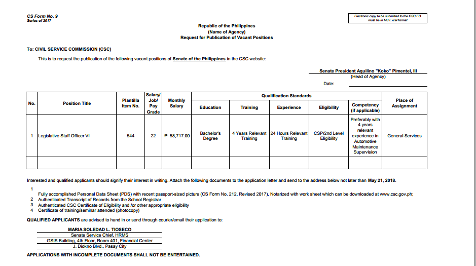 Government Job Vacancies Senate of the Philippines Philippine
