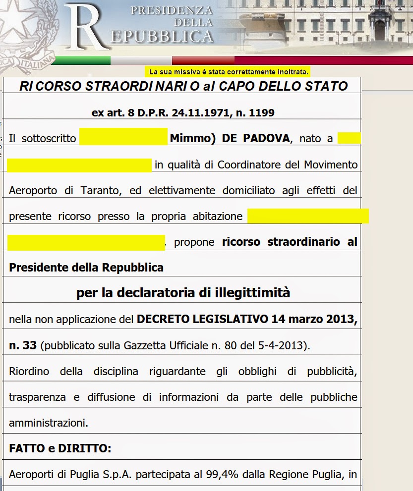 Movimento Aeroporto TARANTO RICORSO AL CAPO