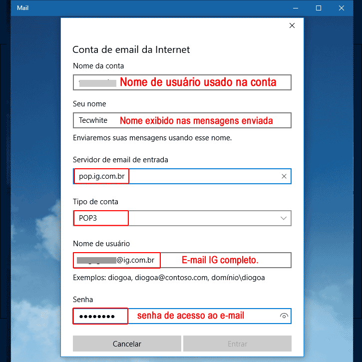 Windows 10 - Configurando e-mail no aplicativo Mail