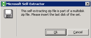 Error: The self-extracting zip file is part of a multidisk zip file