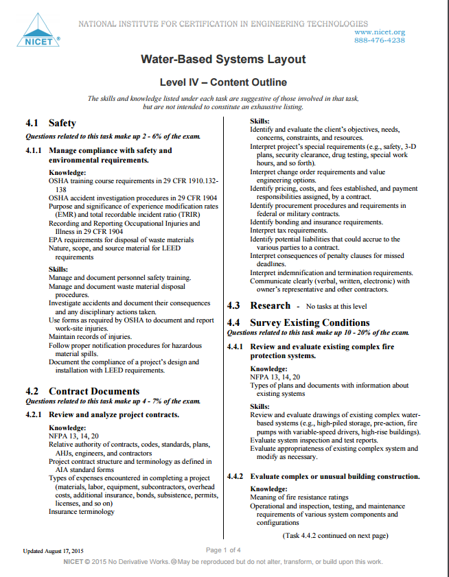 NICET Water Based Systems Layout I, II & III