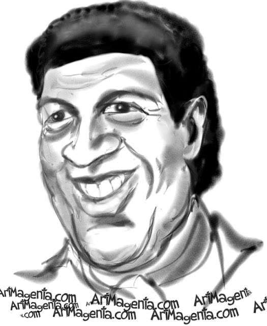 Chubby Checker caricature cartoon. Portrait drawing by caricaturist Artmagenta.