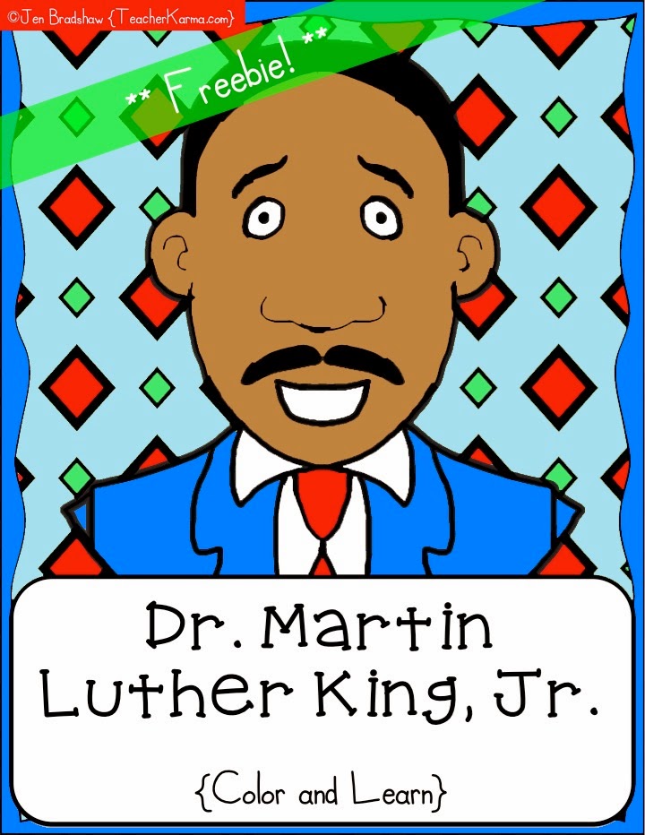 Martin Luther King, Jr. free worksheet and coloring pages.  TeacherKarma.com