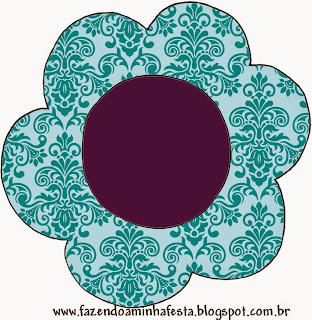 Invitación en forma de Flor de Arabescos Azules.