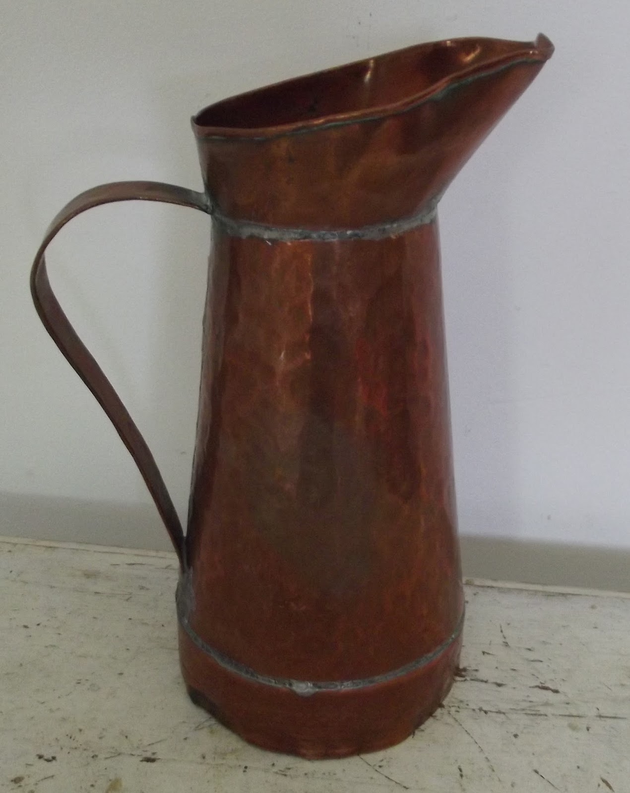 Authentic 19th antique french hammered Copper Pitcher Cup pot Ale