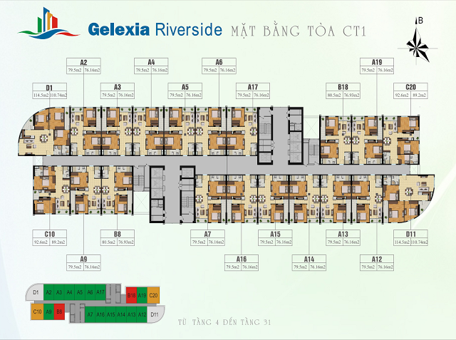 Mặt bằng tầng căn hộ điển hình tòa CT1 Gelexia Riverside