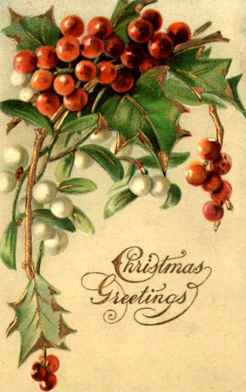 bumble button: Beautiful Antique Postcards featuring Sprigs of Holly