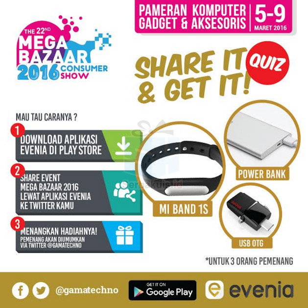 Share It & Get It Evenia Berhadiah Mi Band 1S, USB OTG & Powerbank