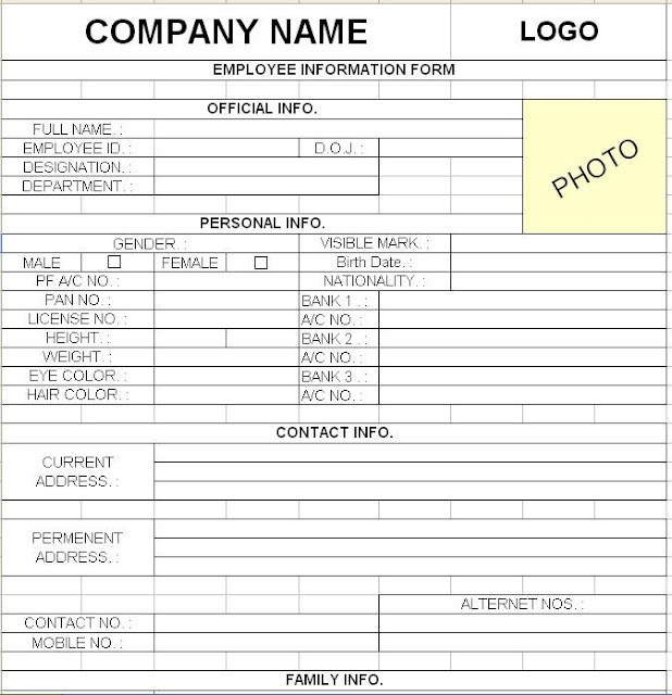 Employee Information Form in Excel