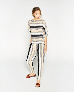 STRIPED CREPE TROUSERS