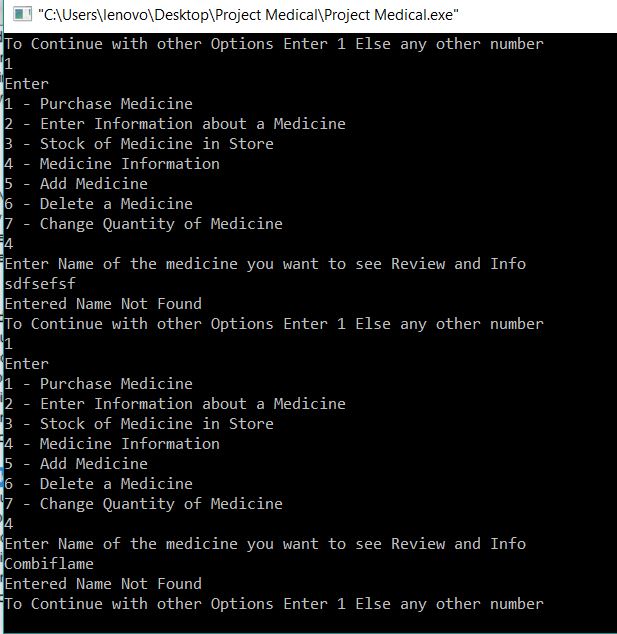 Medical Store Management Project in C output