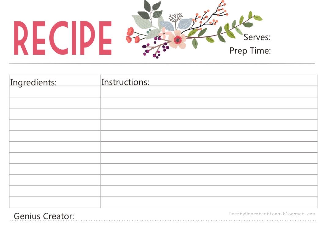 Free Printable Floral Recipe Card