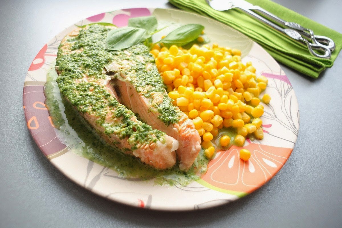 Salmon With Corn And Basil Sauce Recipe Food Network Recipes