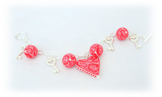Red Rose Charm Bracelet handmade from polymer clay Valentine Gifts & Jewellery