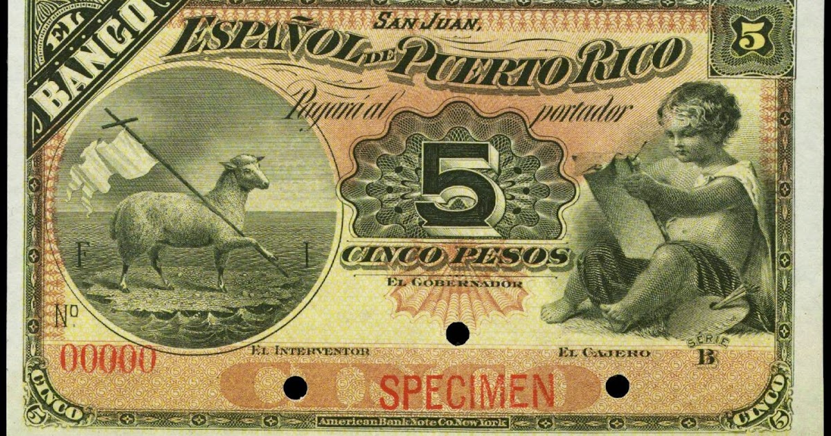 Puerto Rico 5 Pesos banknote, Banco Espanol de Puerto RicoWorld