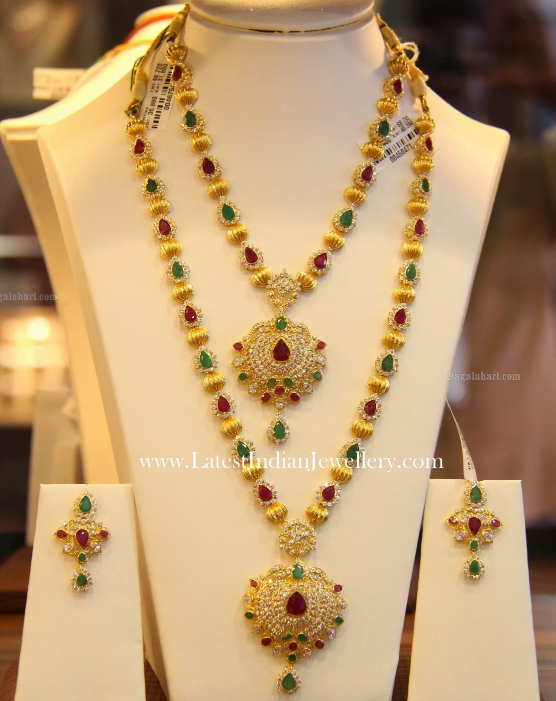 cz studded gold balls haram and necklace latest indian latest indian diamond necklace designs