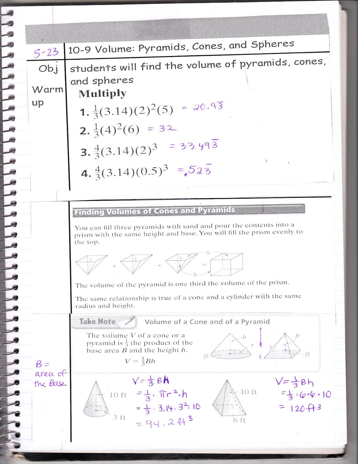 Ms. Jean's Classroom Blog 109 Volume Pyramids, Cones, and Spheres