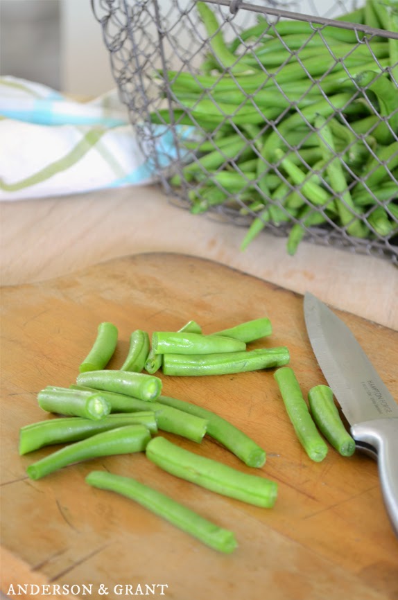 Chopping up fresh green beans 