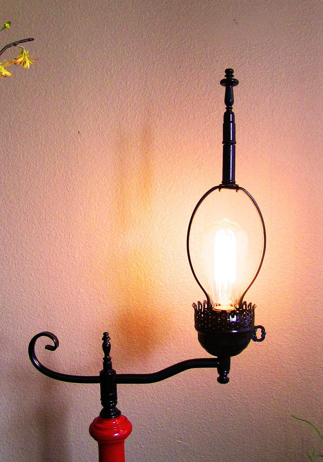 Apple Red and Black Vintage side table with Lamp attached Tweaked Designs