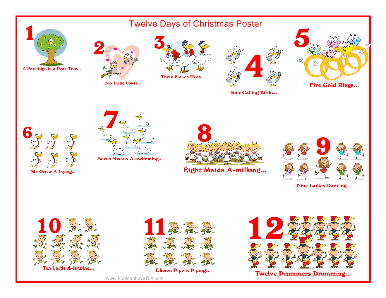 Printable 12 Days Of Christmas Lyrics