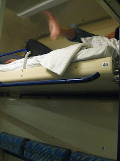 Alvin got the top bunk on this train ride