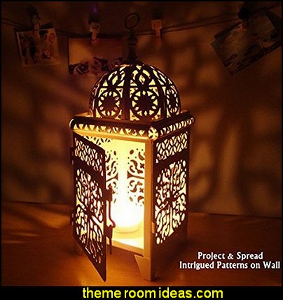 Moroccan Style Matte Cream White Cast Iron Handmade Square Scrollwork Candle Lantern Moroccan Style Matte Cream White Cast Iron Handmade Square Scrollwork Candle Lantern