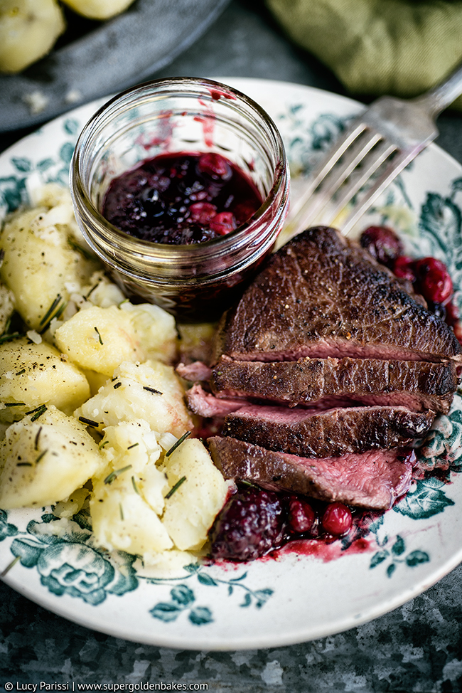 Venison Steak with Port and Red Berry Sauce supergolden bakes