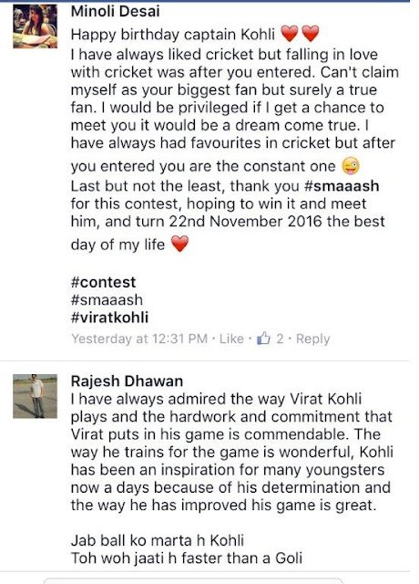 Virat Kohli! Digital Marketing, Smaaash- Virat's Birthday on 5th Nov for fan engagement and contest to Meet Virat Kohli on Facebook Virat Kohli! Digital Marketing, Smaaash- Virat's Birthday on 5th Nov for fan engagement and contest to Meet Virat Kohli on Facebook