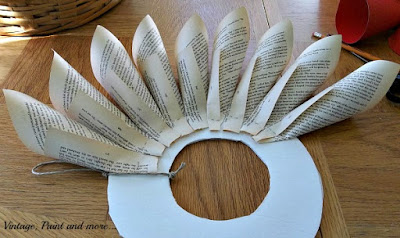 Vintage, Paint and more... partially completed first row of cones attached to base for a book page wreath
