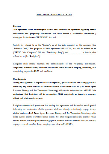 sample non compete agreement template