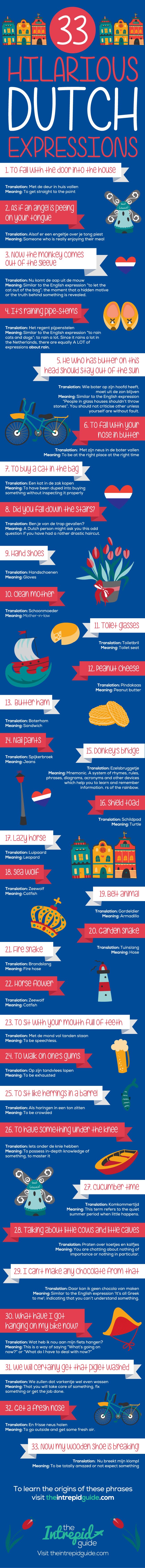 33 Eye-Wateringly Funny Dutch Phrases and Idioms #Infographic #Language #LifeStyle 33 Eye-Wateringly Funny Dutch Phrases and Idioms