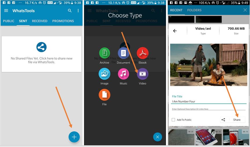 How to send large video audio files on whatsapp in android iphone