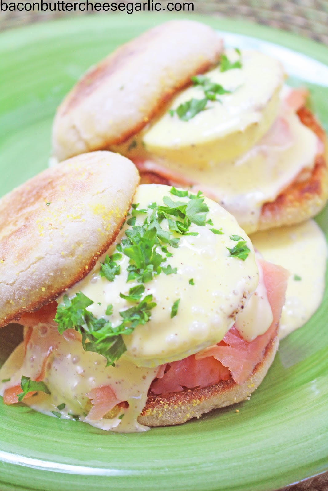 Bacon, Butter, Cheese & Garlic Salmon Eggs Benedict