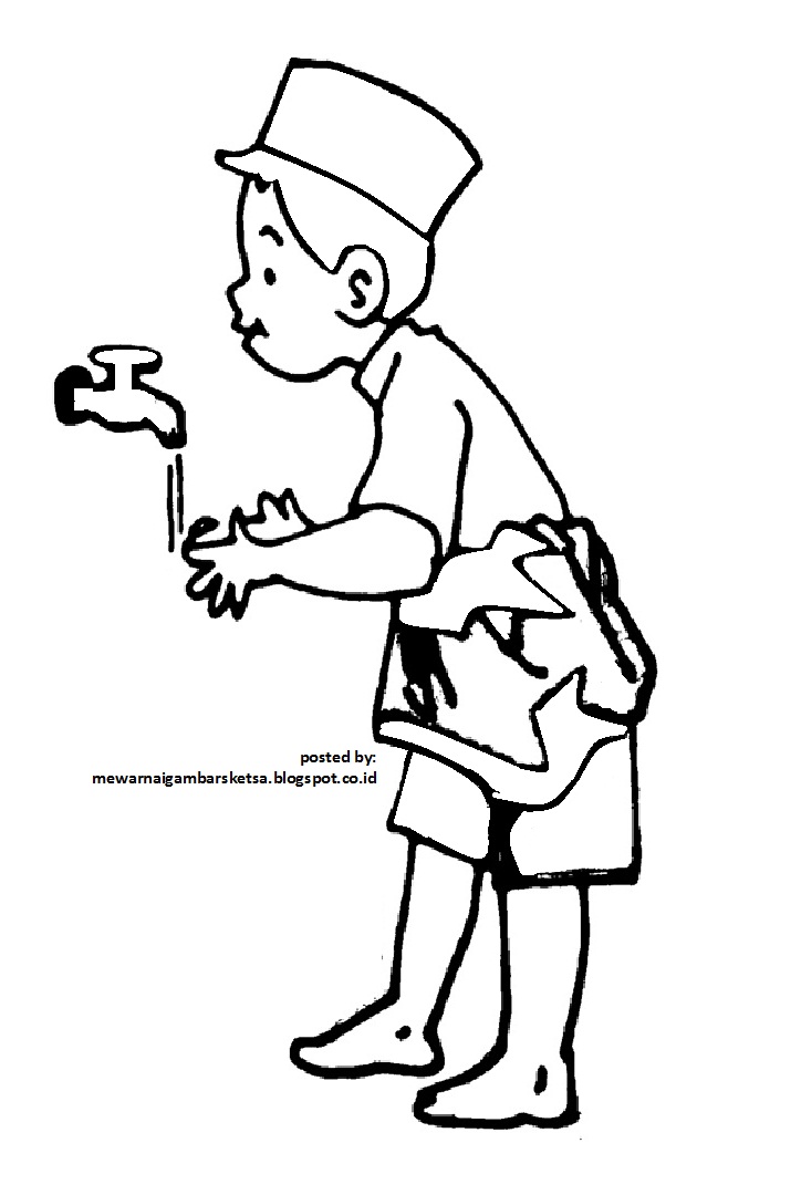 Mewarnai Gambar: Mewarnai Gambar Sketsa Kartun Anak Muslim