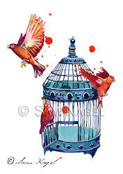 bird cage flying birds watercolor painting ombre pillow freedom