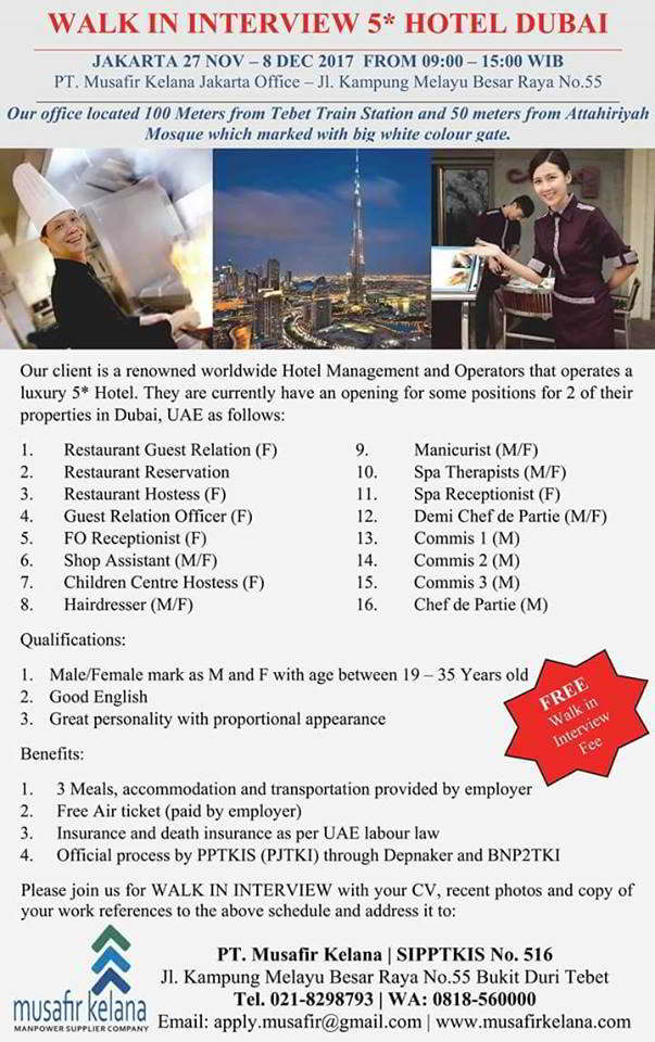 Walk In Interview 5 Stars Dubai Hotelier Indonesia Jobs Hotelier Hotelierindo Indonesia Hotelierindonesia Hotjobs Hotel Jobs Book A Cruise To The Caribbean Or Panama C And Enjoy 1 Deposits Free