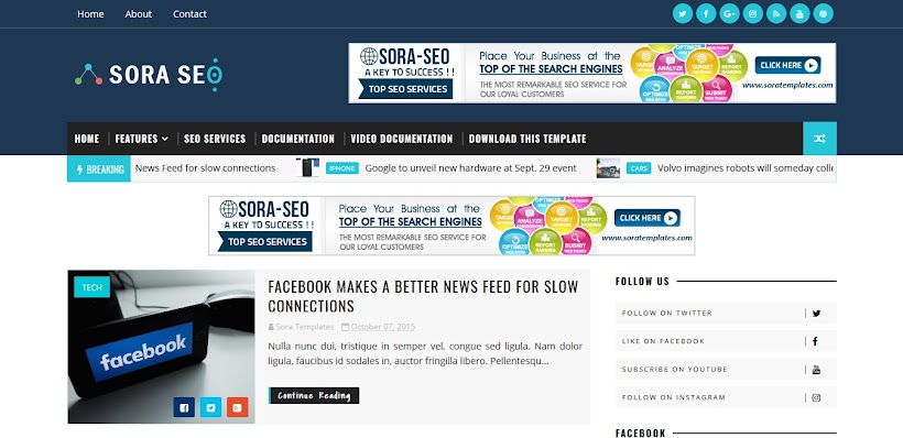 Sora Seo Free Blogger Template