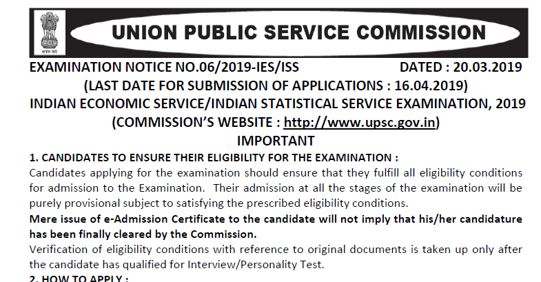 UPSC IES and ISS 2019