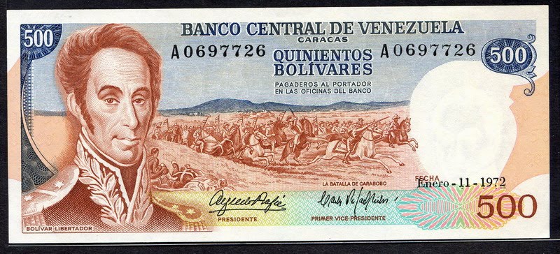 Venezuela currency 500 Bolivares banknote of 1972|World Banknotes