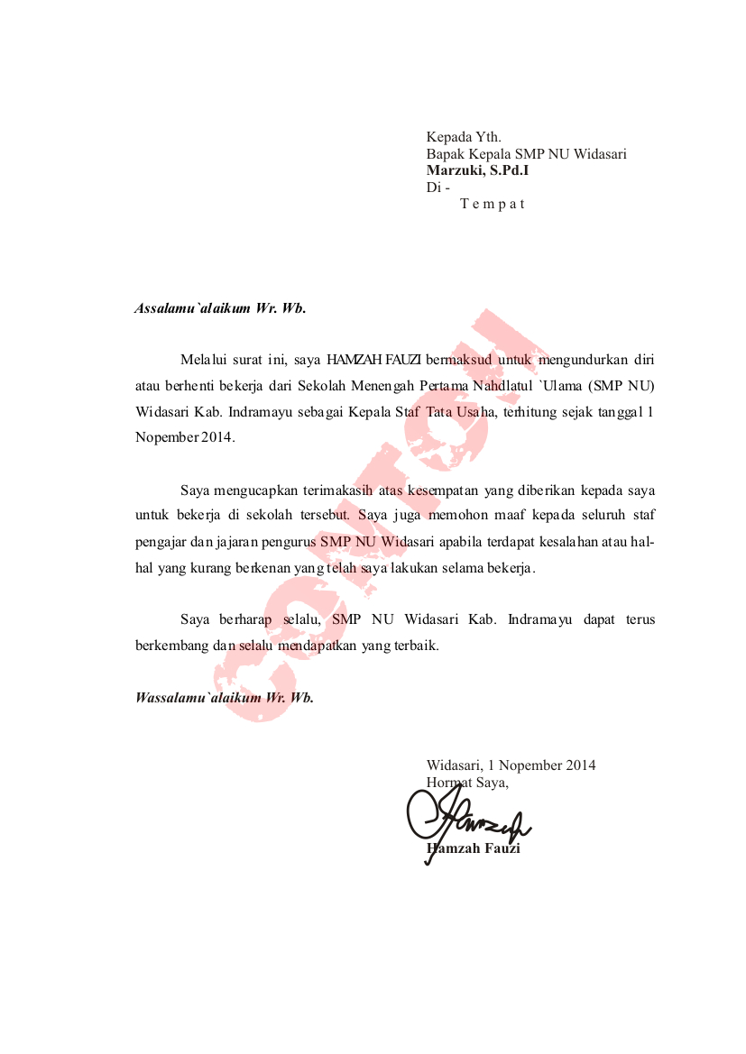 Contoh Surat Pengunduran Diri Buat Instansi Atau Kantor, cara membuat ...